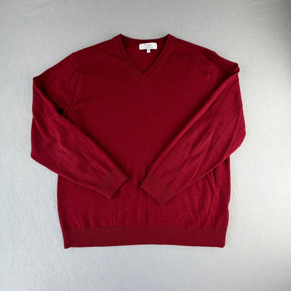 Turnbury Extra Fine Merino Wool Sweater Mens Large Red Crew Neck Pullover Preppy